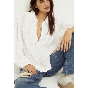 Free People Cozy Dreams Gauze Peasant Top White Size XS EUC